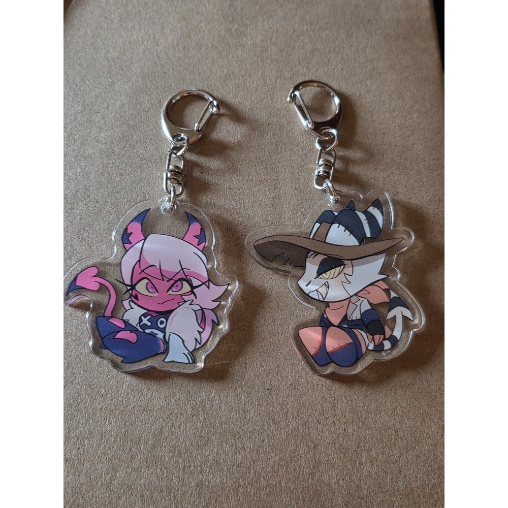 Set of 2 - Chibi Verosika Mayday Keychain + Chibi Stryker Keychain Helluva Boss